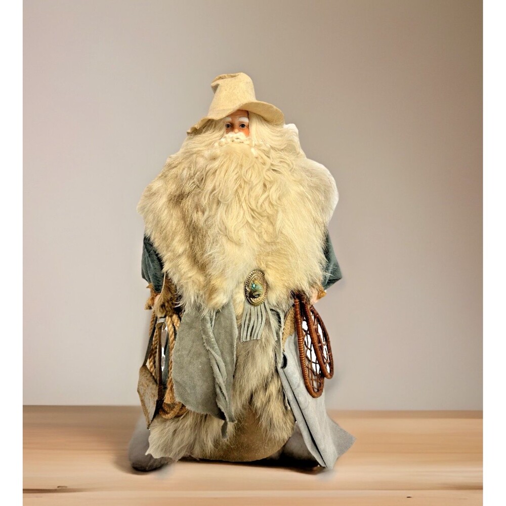 19.5" Handcrafted Artisan Santa Suede Robe Turquoise Concha Real Fur Snowshoes